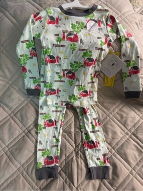 Children's Farm Print Pajama Set - Gray Trim